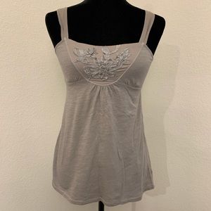 Gray Sleeveless Top with Floral Beading